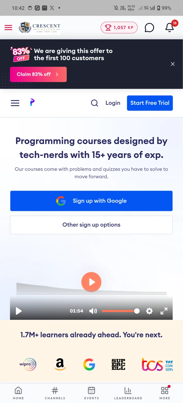 Configured page in the app