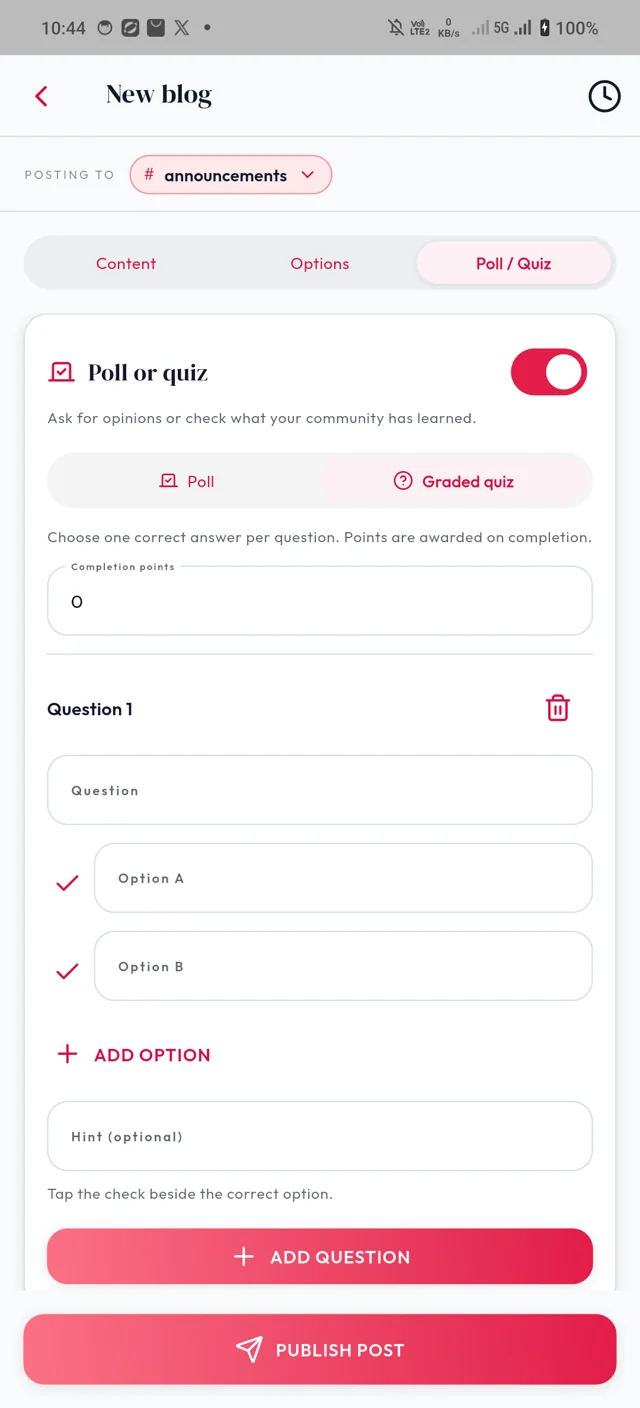 Quiz setup